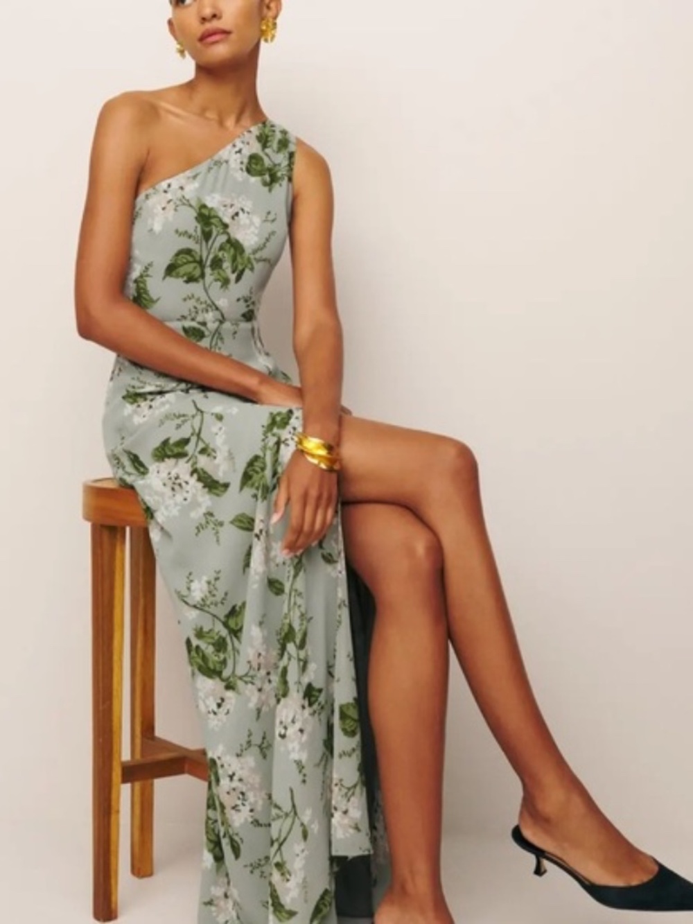 Reformation Evelyn Dress Tea Green Floral $348 Size 2